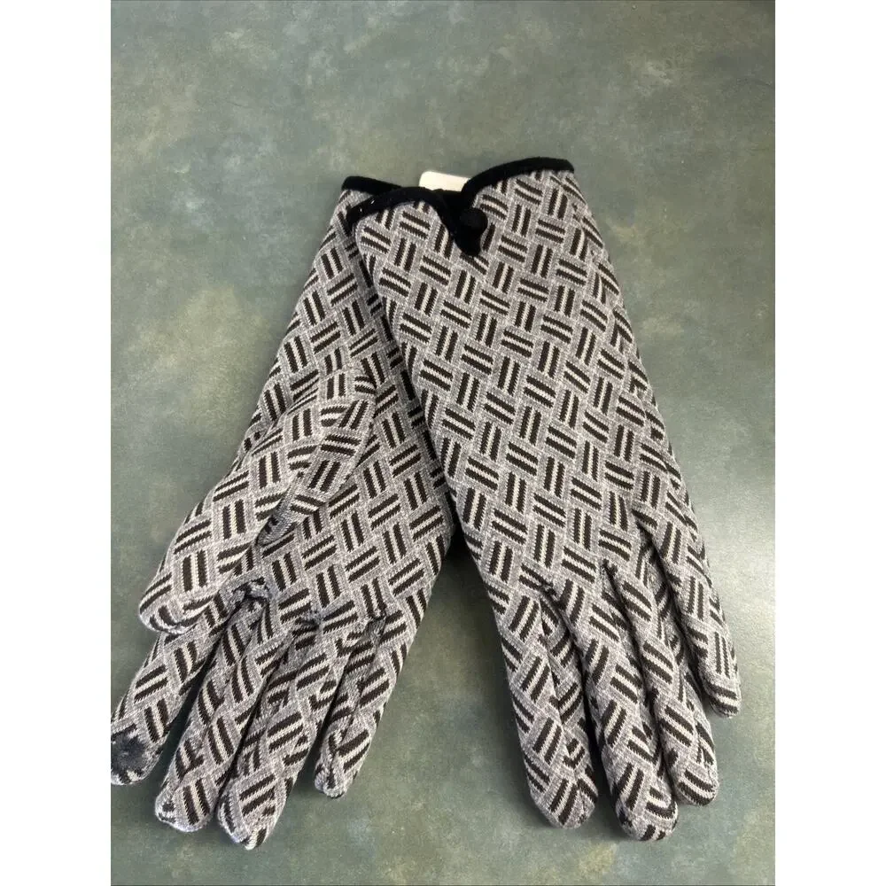 Fadivo New York Womens Touchscreen Gloves Gray Black Fleece Lined New Geometric